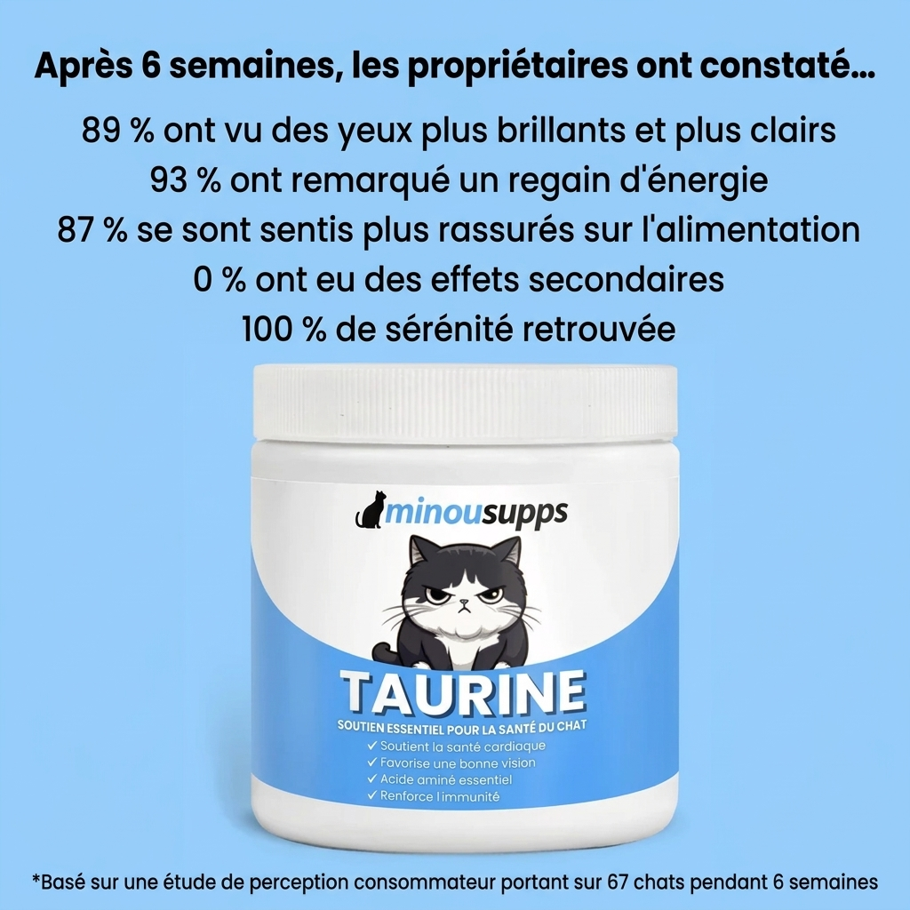 Stoppez la carence silencieuse avant même d'en voir les signes avec MinouSupps™ Taurine